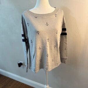 Light Gray Anchor Print Pullover with Navy Stripes